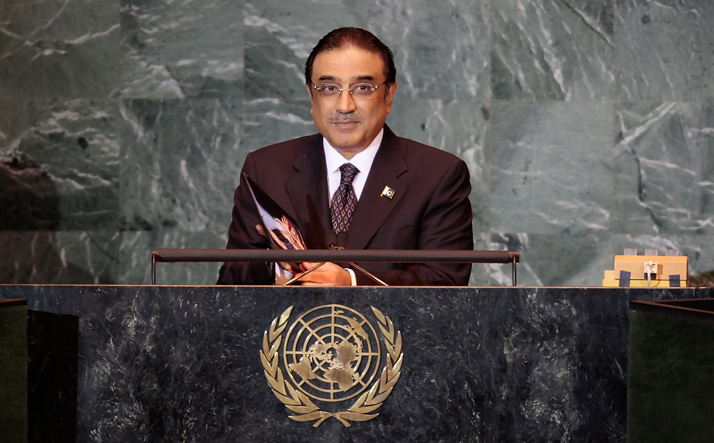 President of the Islamic Republic of Pakistan Asif Ali Zardari addressing the United Nations